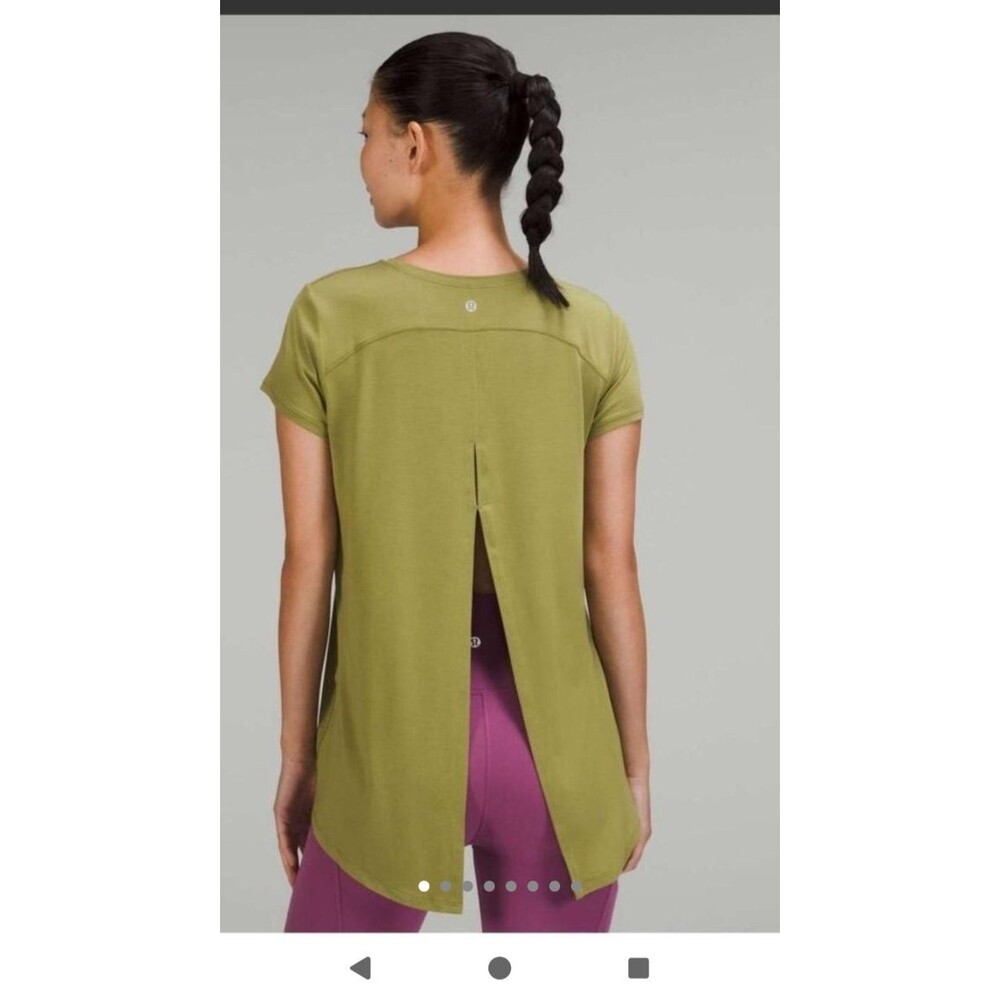 Lululemon Womens Open Up Tie Back Tee Green Olive Modal Athleisure Gym XL